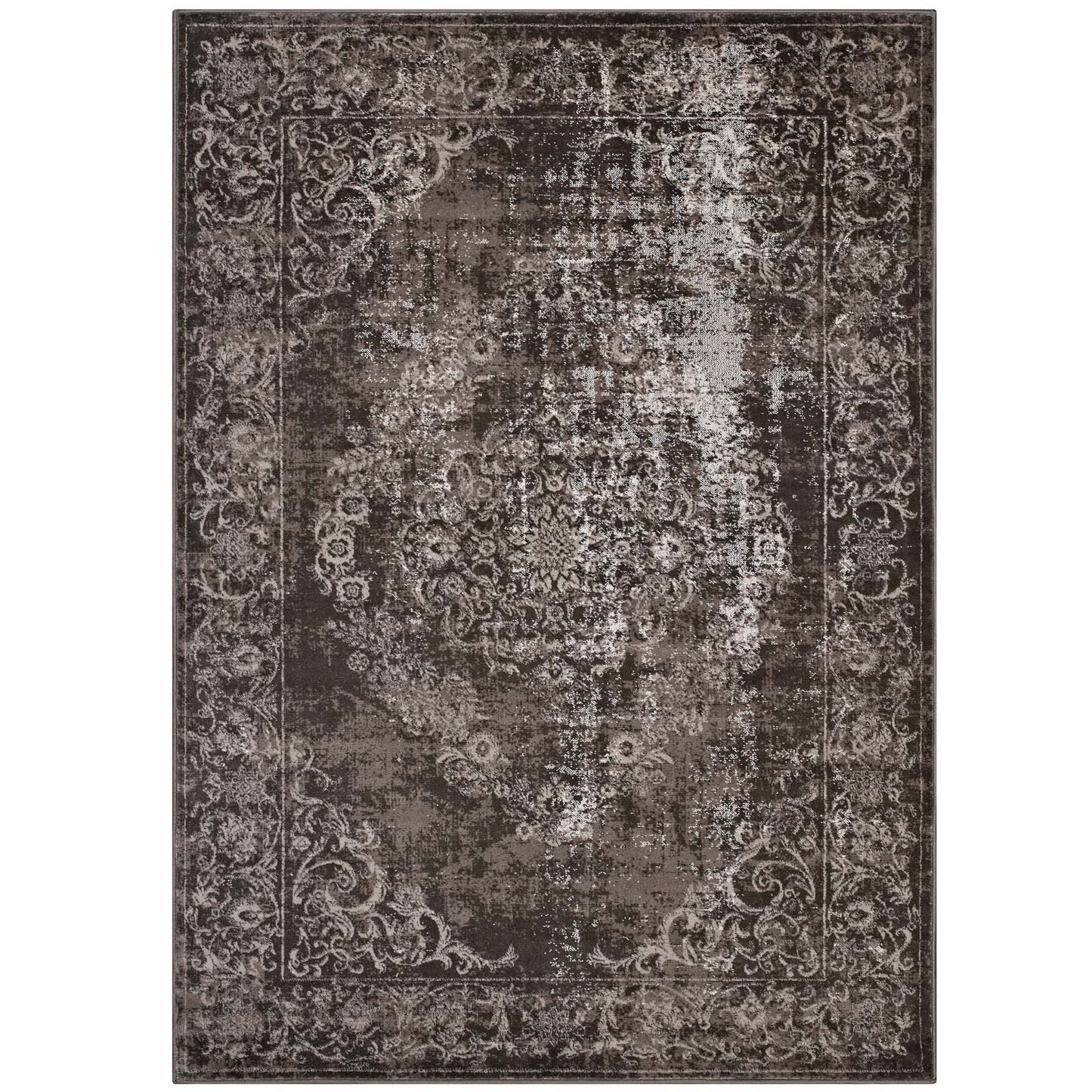 Modway Outlet Gamela Rustic Vintage Ornate Floral Medallion 8x10 Area Rug by Modway  Living Room Rugs Antique Light and Dark Brown - R-1132A-810