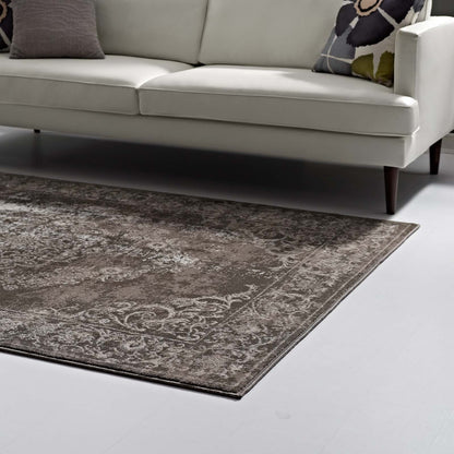 Modway Outlet Gamela Rustic Vintage Ornate Floral Medallion 8x10 Area Rug by Modway  Living Room Rugs Antique Light and Dark Brown - R-1132A-810