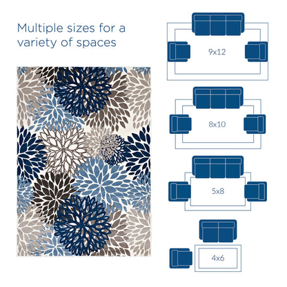 Modway Outlet Calithea Vintage Classic Abstract Floral 4x6 Area Rug by Modway  Living Room Rugs Blue Brown and Beige - R-1133A-46