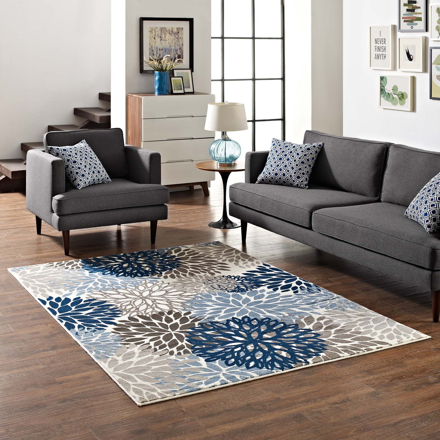 Modway Outlet Calithea Vintage Classic Abstract Floral 4x6 Area Rug by Modway  Living Room Rugs Blue Brown and Beige - R-1133A-46