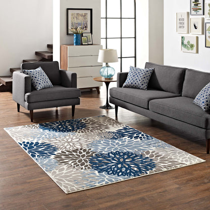 Modway Outlet Calithea Vintage Classic Abstract Floral 4x6 Area Rug by Modway  Living Room Rugs Blue Brown and Beige - R-1133A-46