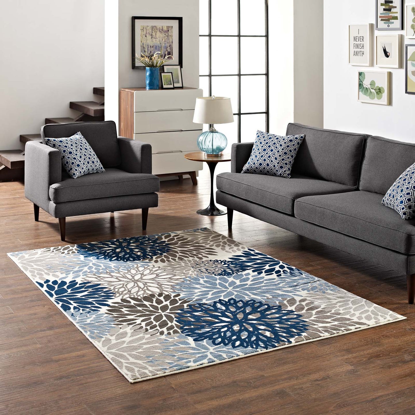 Modway Outlet Calithea Vintage Classic Abstract Floral 5x8 Area Rug by Modway  Living Room Rugs Blue Brown and Beige - R-1133A-58