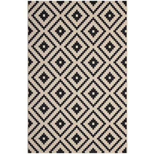 Modway Outlet Perplex Geometric Diamond Trellis Indoor and Outdoor 5x8 Area Rug by Modway  Living Room Rugs Black and Beige - R-1134A-58