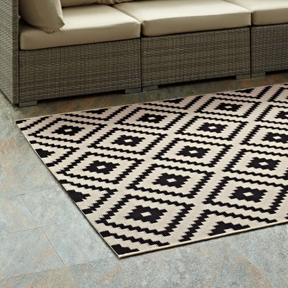 Modway Outlet Perplex Geometric Diamond Trellis Indoor and Outdoor 5x8 Area Rug by Modway  Living Room Rugs Black and Beige - R-1134A-58