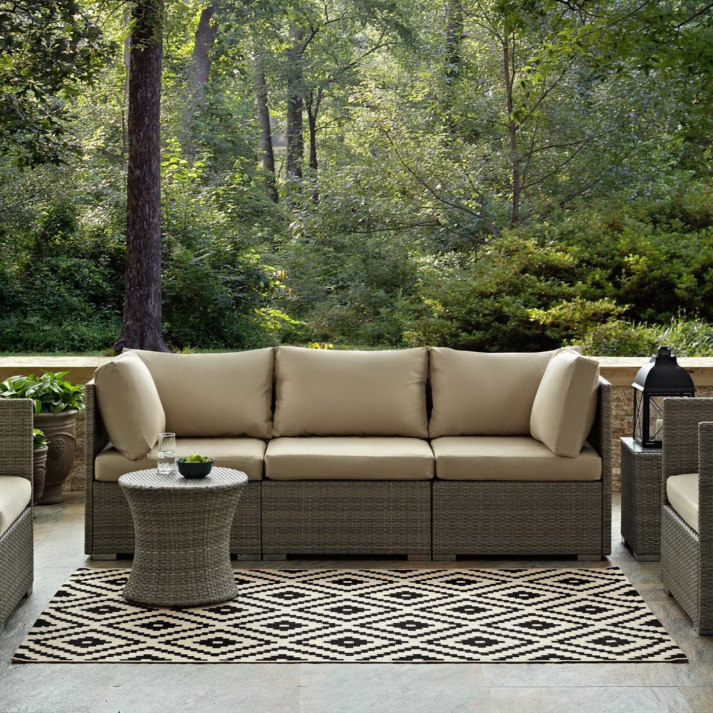 Modway Outlet Perplex Geometric Diamond Trellis Indoor and Outdoor 5x8 Area Rug by Modway  Living Room Rugs Black and Beige - R-1134A-58