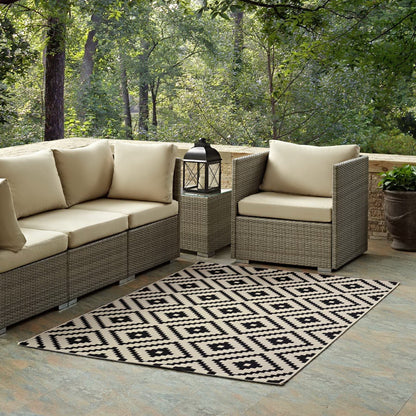 Modway Outlet Perplex Geometric Diamond Trellis Indoor and Outdoor 5x8 Area Rug by Modway  Living Room Rugs Black and Beige - R-1134A-58