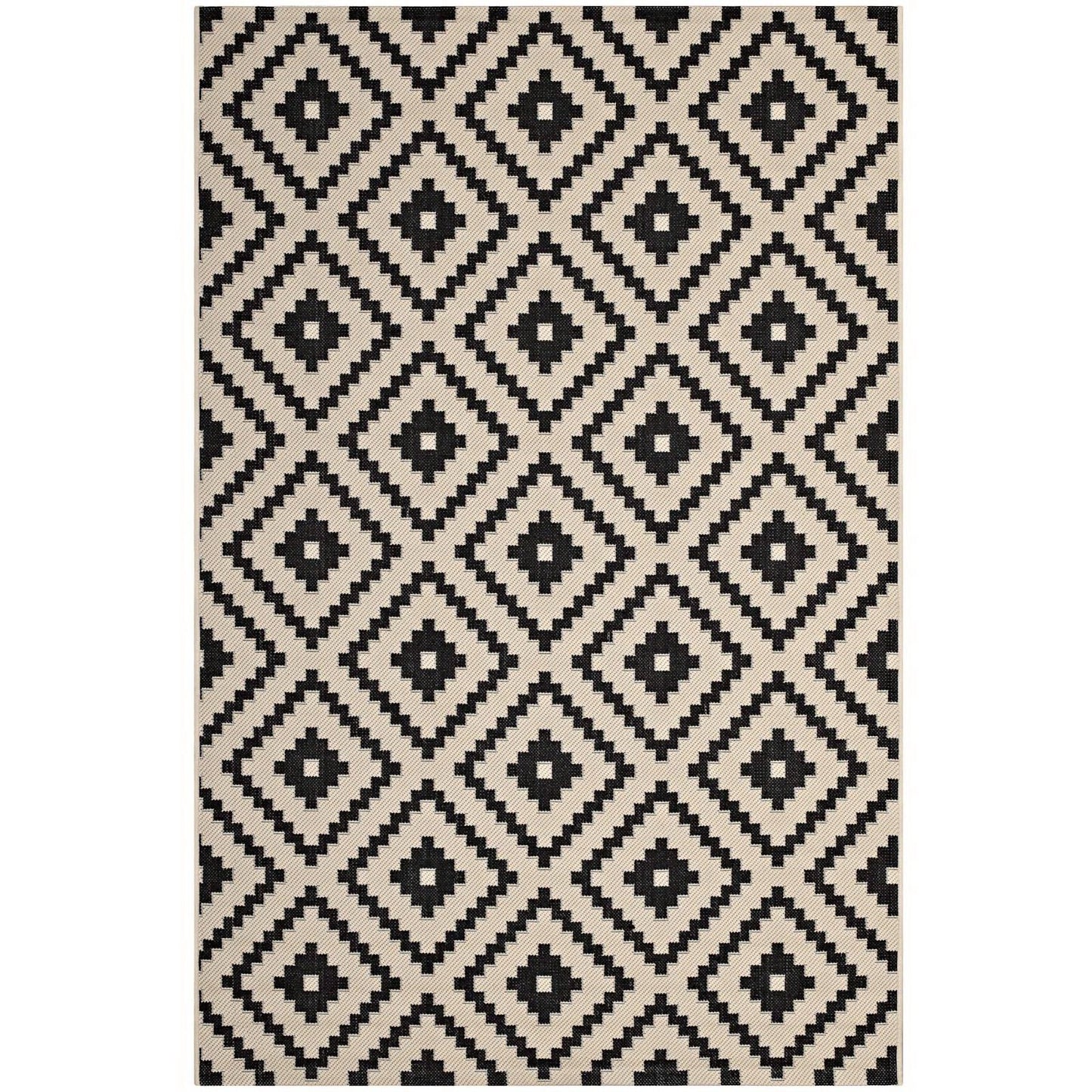Modway Outlet Perplex Geometric Diamond Trellis Indoor and Outdoor 8x10 Area Rug by Modway  Living Room Rugs Black and Beige - R-1134A-810