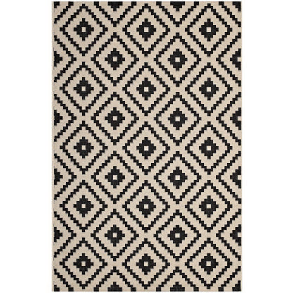 Modway Outlet Perplex Geometric Diamond Trellis Indoor and Outdoor 8x10 Area Rug by Modway  Living Room Rugs Black and Beige - R-1134A-810