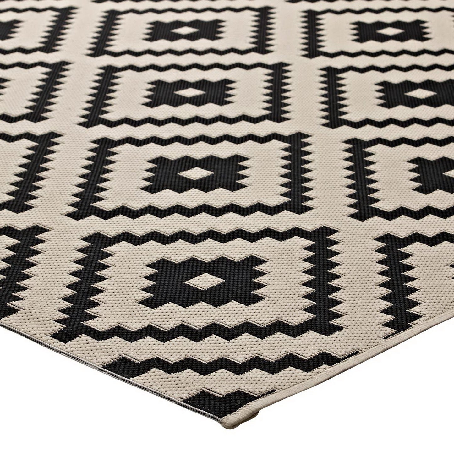 Modway Outlet Perplex Geometric Diamond Trellis Indoor and Outdoor 8x10 Area Rug by Modway  Living Room Rugs Black and Beige - R-1134A-810