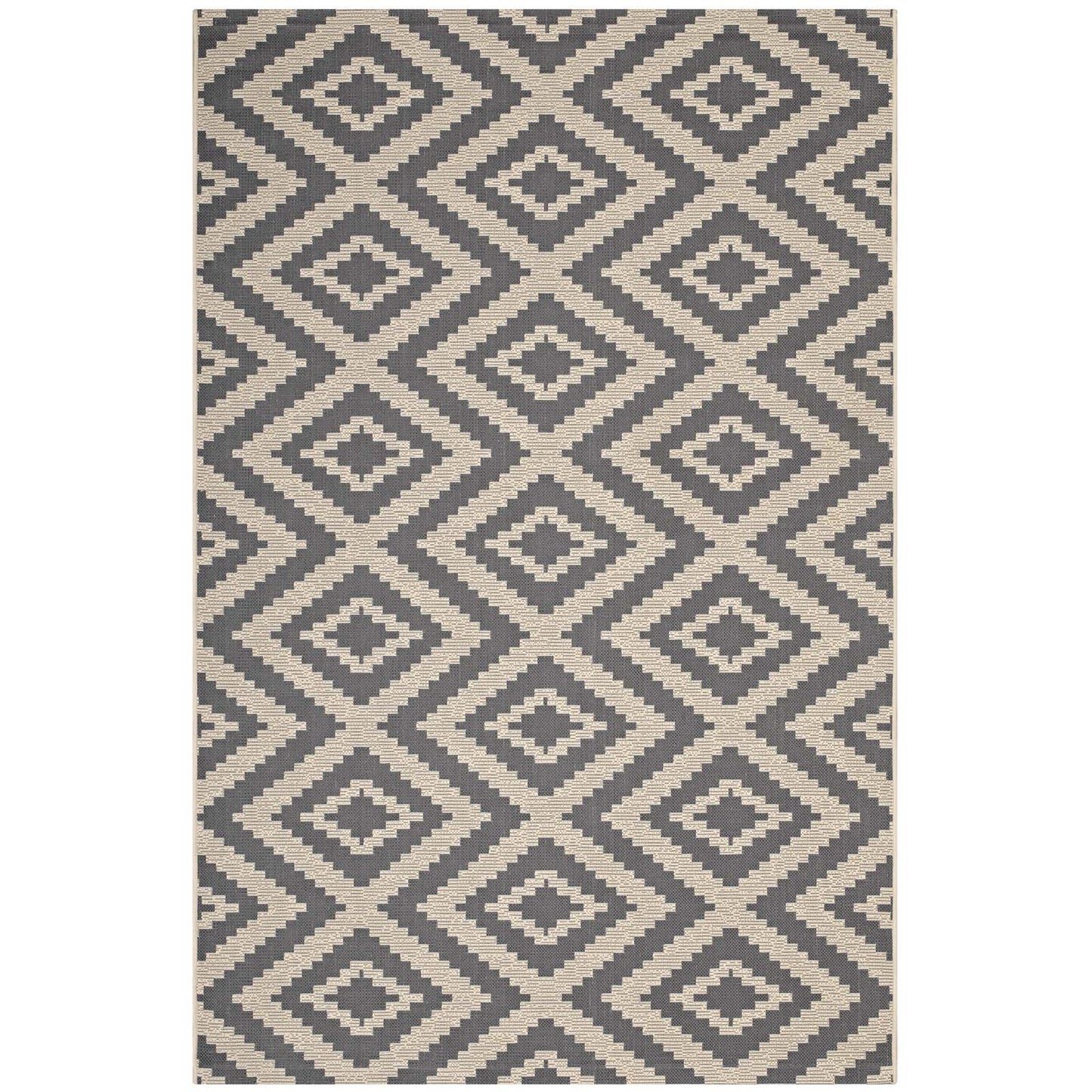 Modway Outlet Jagged Geometric Diamond Trellis Indoor and Outdoor 5x8 Area Rug by Modway  Living Room Rugs Gray and Beige - R-1135A-58