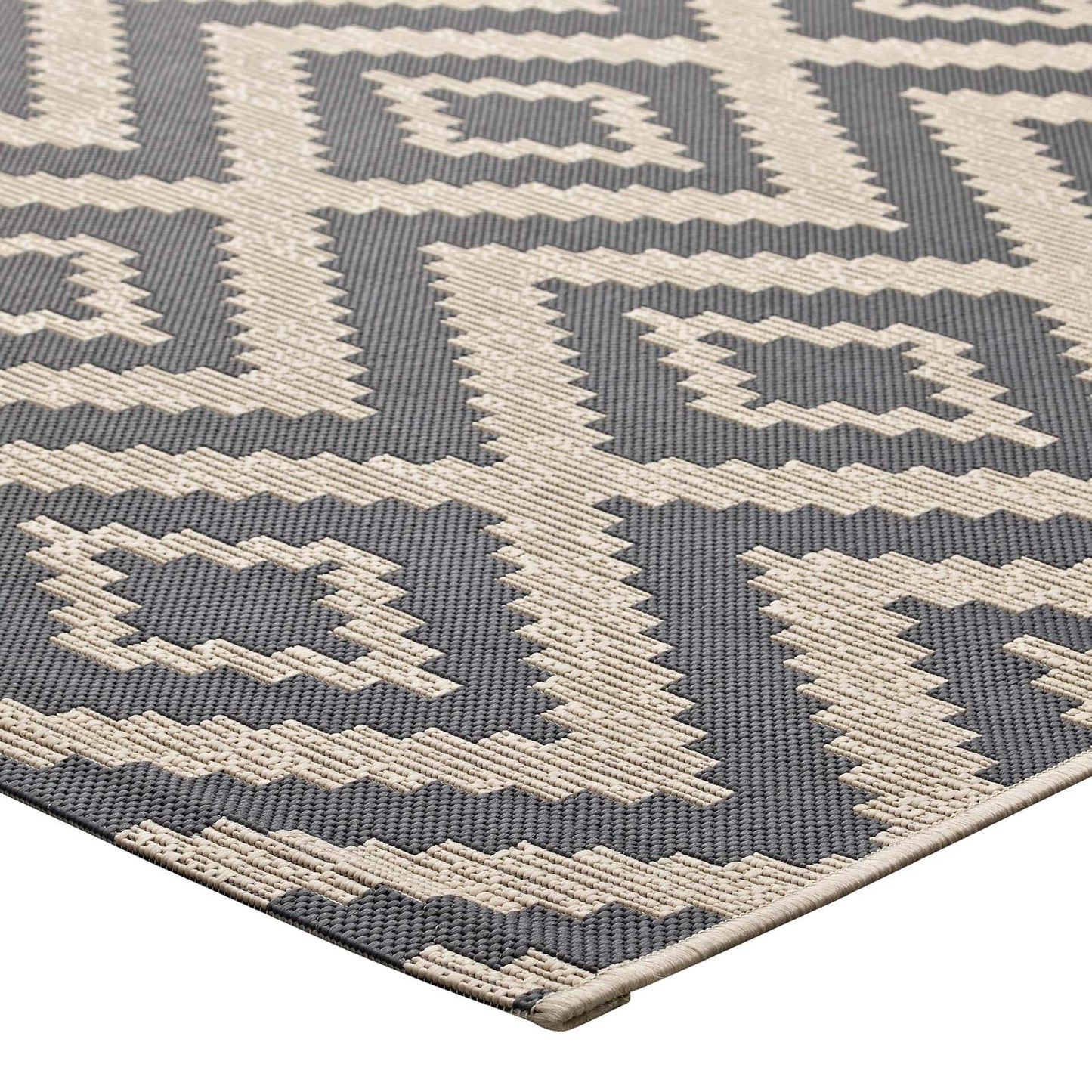Modway Outlet Jagged Geometric Diamond Trellis Indoor and Outdoor 5x8 Area Rug by Modway  Living Room Rugs Gray and Beige - R-1135A-58