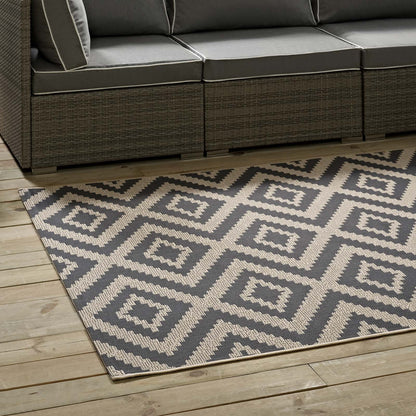 Modway Outlet Jagged Geometric Diamond Trellis Indoor and Outdoor 5x8 Area Rug by Modway  Living Room Rugs Gray and Beige - R-1135A-58