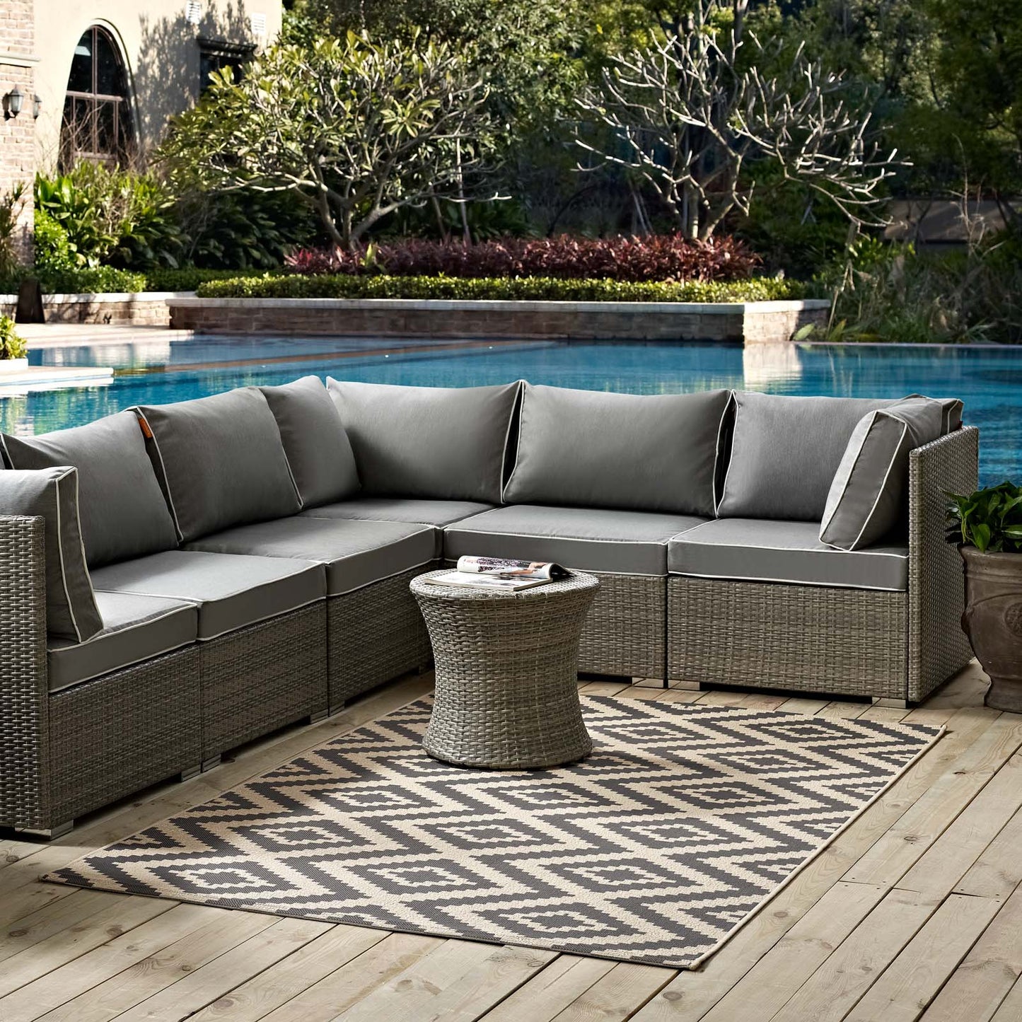 Modway Outlet Jagged Geometric Diamond Trellis Indoor and Outdoor 5x8 Area Rug by Modway  Living Room Rugs Gray and Beige - R-1135A-58