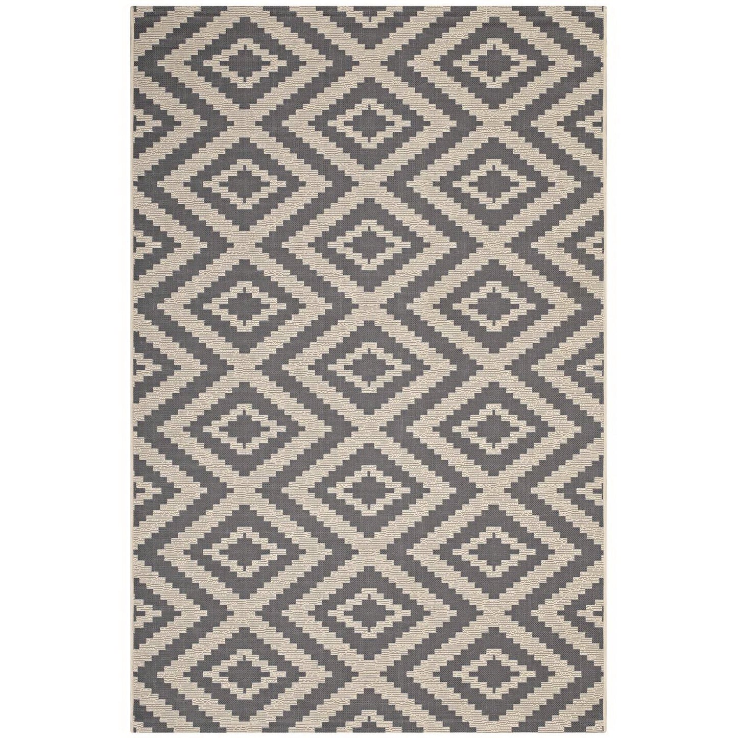 Modway Outlet Jagged Geometric Diamond Trellis Indoor and Outdoor 8x10 Area Rug by Modway  Living Room Rugs Gray and Beige - R-1135A-810