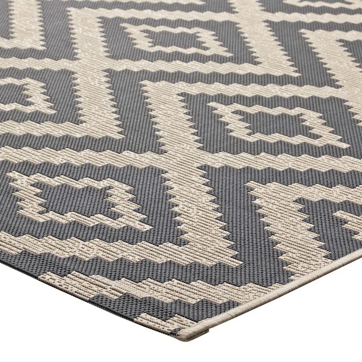 Modway Outlet Jagged Geometric Diamond Trellis Indoor and Outdoor 8x10 Area Rug by Modway  Living Room Rugs Gray and Beige - R-1135A-810