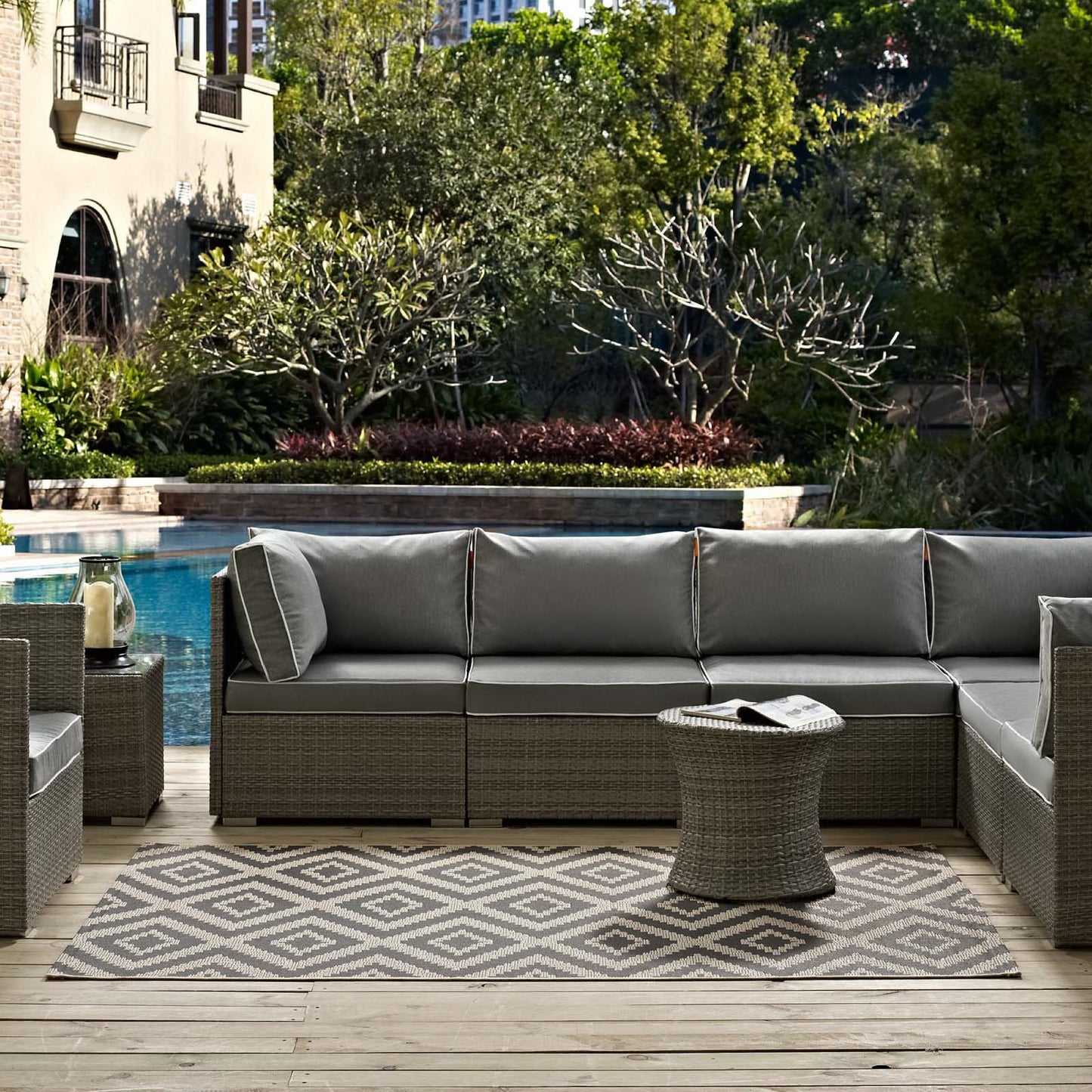 Modway Outlet Jagged Geometric Diamond Trellis Indoor and Outdoor 8x10 Area Rug by Modway  Living Room Rugs Gray and Beige - R-1135A-810