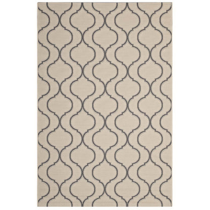 Modway Outlet Linza Wave Abstract Trellis Indoor and Outdoor 5x8 Area Rug by Modway  Living Room Rugs Beige and Gray - R-1136A-58