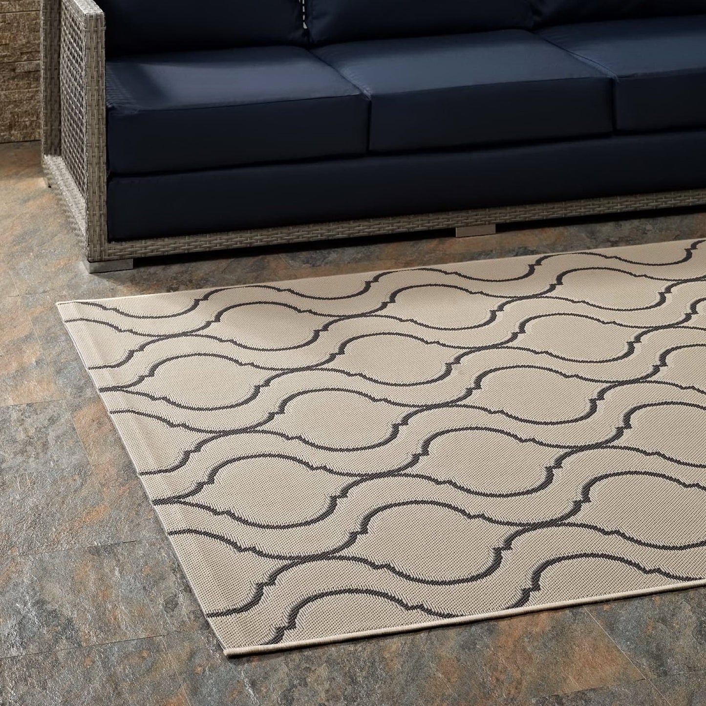 Modway Outlet Linza Wave Abstract Trellis Indoor and Outdoor 5x8 Area Rug by Modway  Living Room Rugs Beige and Gray - R-1136A-58