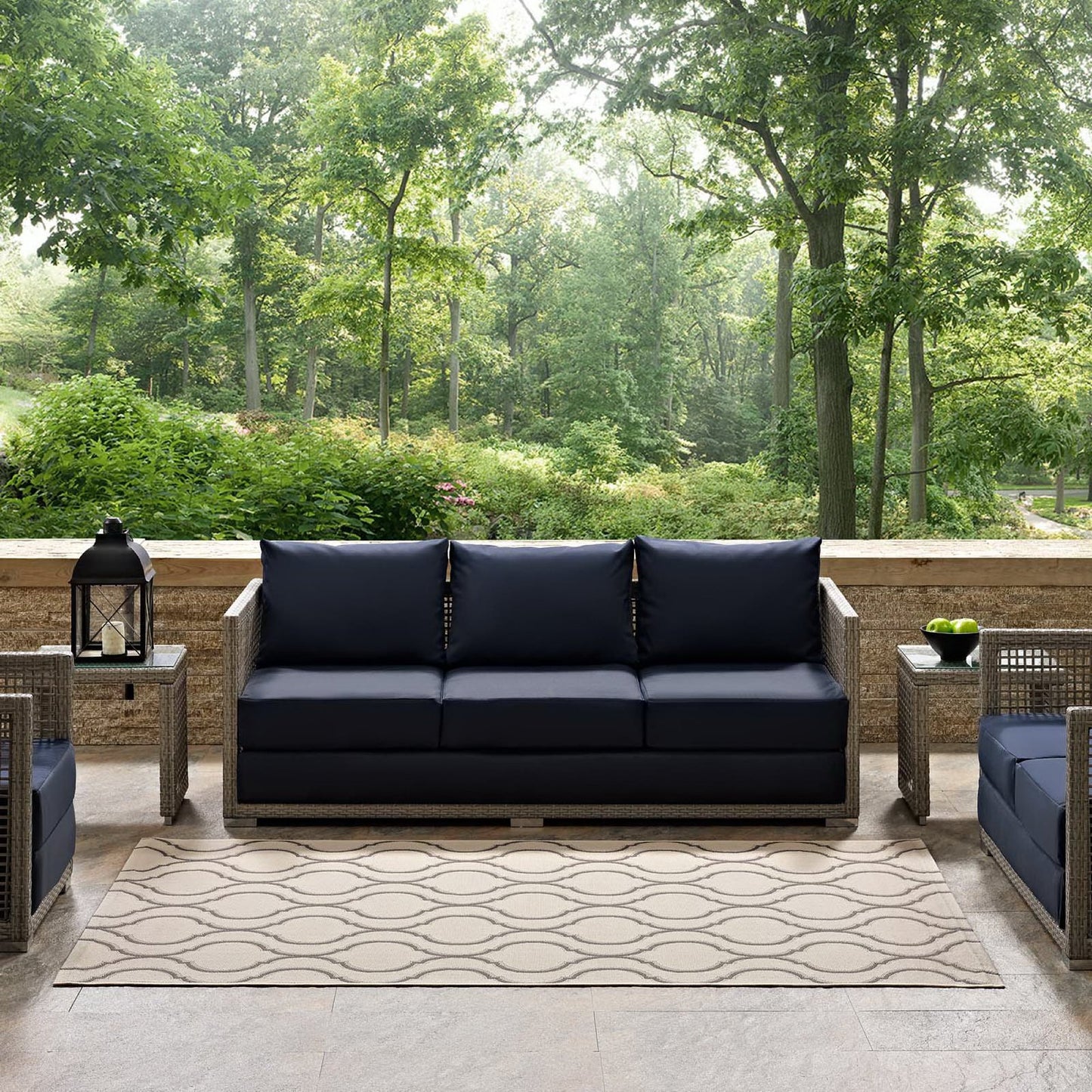 Modway Outlet Linza Wave Abstract Trellis Indoor and Outdoor 5x8 Area Rug by Modway  Living Room Rugs Beige and Gray - R-1136A-58