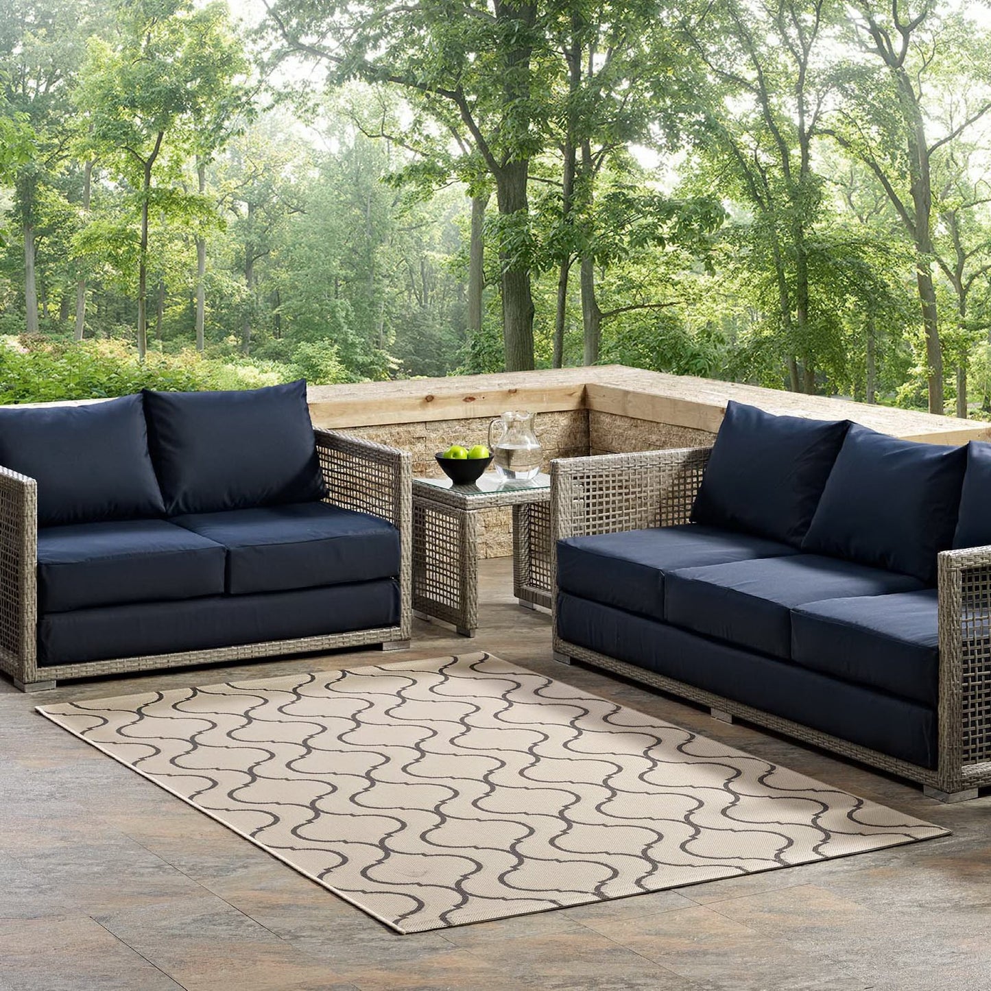 Modway Outlet Linza Wave Abstract Trellis Indoor and Outdoor 5x8 Area Rug by Modway  Living Room Rugs Beige and Gray - R-1136A-58