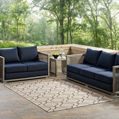 Modway Outlet Linza Wave Abstract Trellis Indoor and Outdoor 5x8 Area Rug by Modway  Living Room Rugs Beige and Gray - R-1136A-58