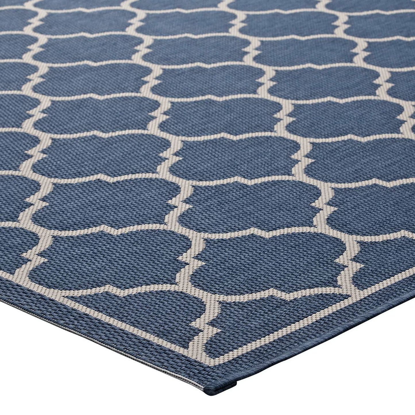 Modway Outlet Avena Moroccan Quatrefoil Trellis Indoor and Outdoor 5x8 Area Rug by Modway  Living Room Rugs Blue and Beige - R-1137A-58