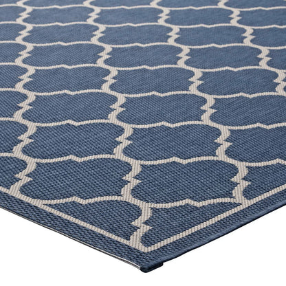 Modway Outlet Avena Moroccan Quatrefoil Trellis Indoor and Outdoor 5x8 Area Rug by Modway  Living Room Rugs Blue and Beige - R-1137A-58