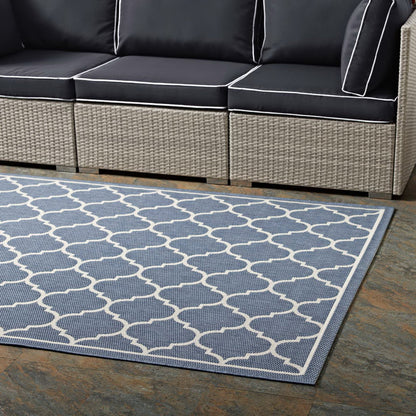 Modway Outlet Avena Moroccan Quatrefoil Trellis Indoor and Outdoor 5x8 Area Rug by Modway  Living Room Rugs Blue and Beige - R-1137A-58