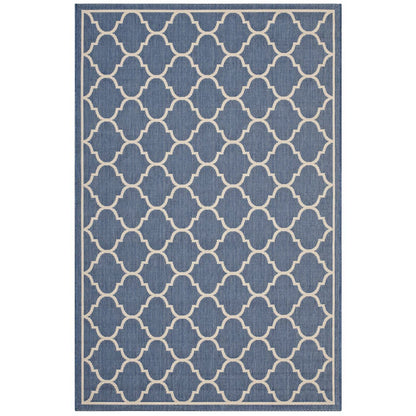 Modway Outlet Avena Moroccan Quatrefoil Trellis Indoor and Outdoor 8x10 Area Rug by Modway  Living Room Rugs Blue and Beige - R-1137A-810