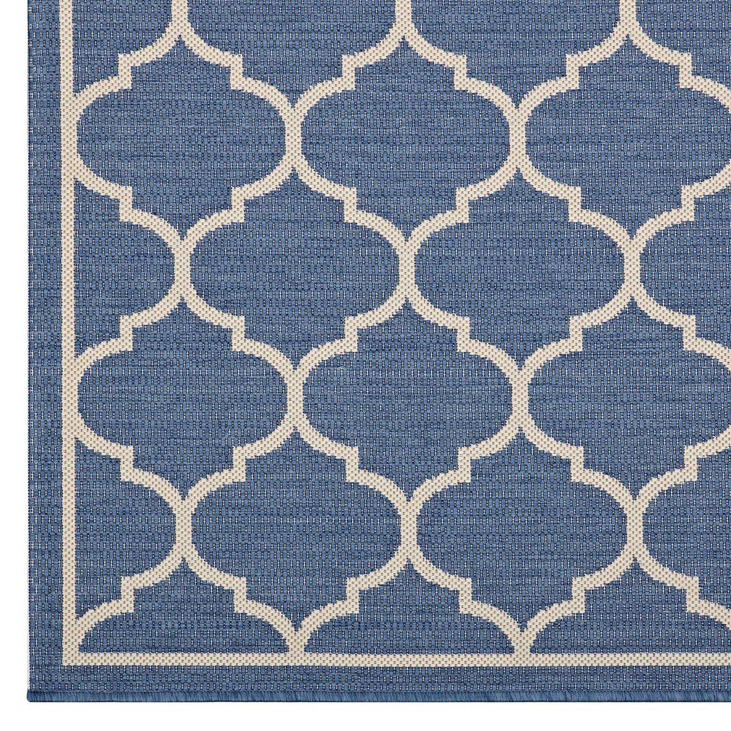 Modway Outlet Avena Moroccan Quatrefoil Trellis Indoor and Outdoor 8x10 Area Rug by Modway  Living Room Rugs Blue and Beige - R-1137A-810