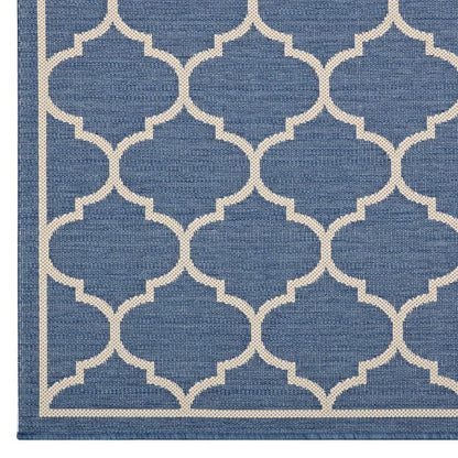 Modway Outlet Avena Moroccan Quatrefoil Trellis Indoor and Outdoor 8x10 Area Rug by Modway  Living Room Rugs Blue and Beige - R-1137A-810
