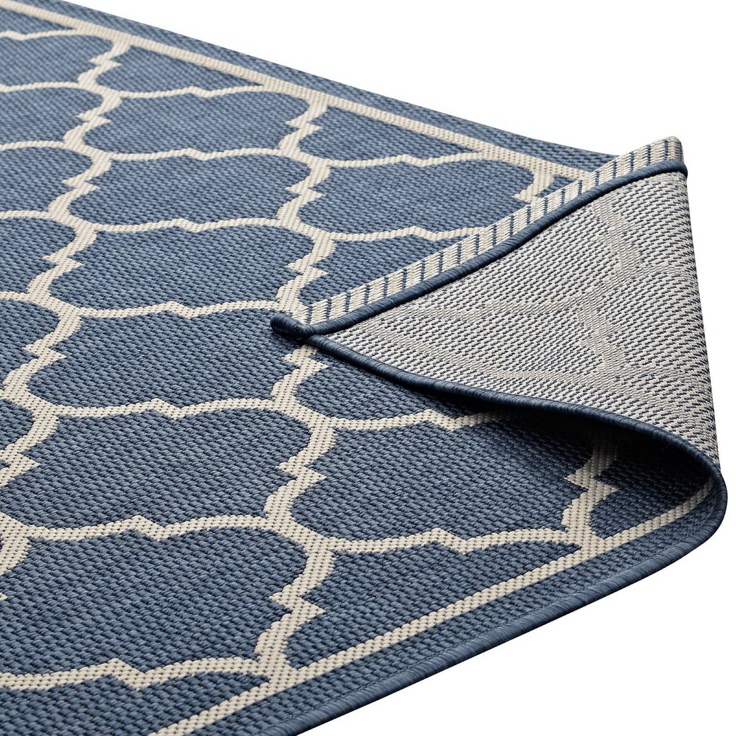 Modway Outlet Avena Moroccan Quatrefoil Trellis Indoor and Outdoor 8x10 Area Rug by Modway  Living Room Rugs Blue and Beige - R-1137A-810