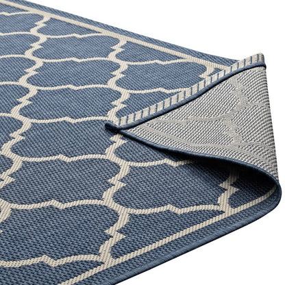 Modway Outlet Avena Moroccan Quatrefoil Trellis Indoor and Outdoor 8x10 Area Rug by Modway  Living Room Rugs Blue and Beige - R-1137A-810