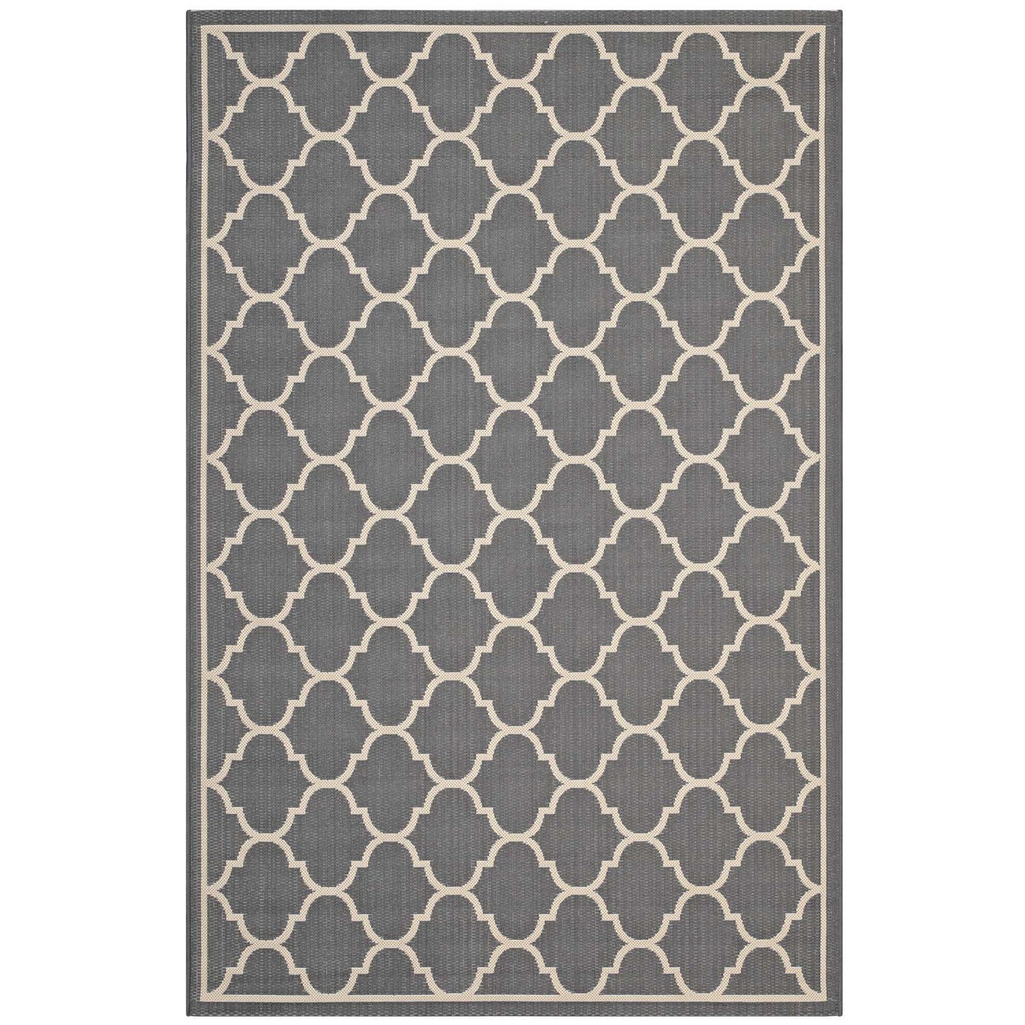 Modway Outlet Avena Moroccan Quatrefoil Trellis Indoor and Outdoor 5x8 Area Rug by Modway  Living Room Rugs Gray and Beige - R-1137B-58