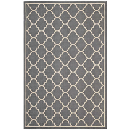 Modway Outlet Avena Moroccan Quatrefoil Trellis Indoor and Outdoor 5x8 Area Rug by Modway  Living Room Rugs Gray and Beige - R-1137B-58