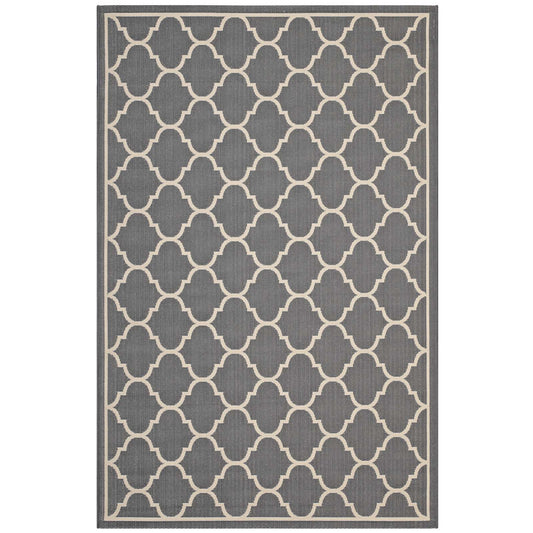 Modway Outlet Avena Moroccan Quatrefoil Trellis Indoor and Outdoor 5x8 Area Rug by Modway  Living Room Rugs Gray and Beige - R-1137B-58