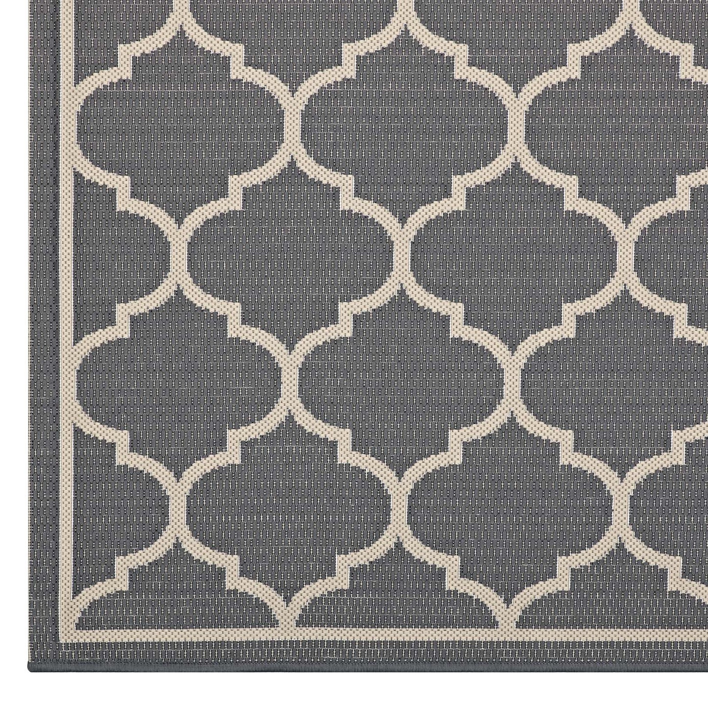 Modway Outlet Avena Moroccan Quatrefoil Trellis Indoor and Outdoor 5x8 Area Rug by Modway  Living Room Rugs Gray and Beige - R-1137B-58