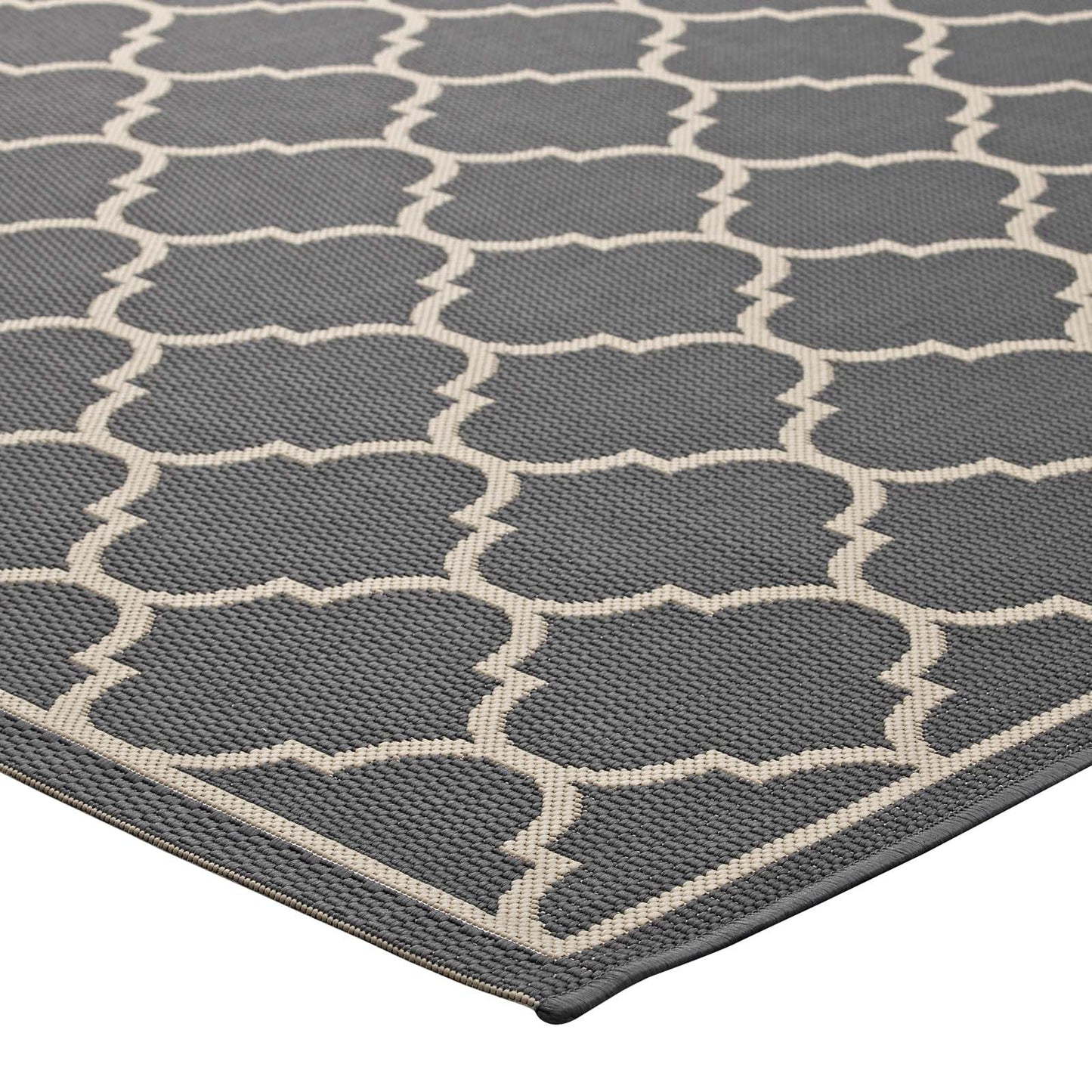 Modway Outlet Avena Moroccan Quatrefoil Trellis Indoor and Outdoor 5x8 Area Rug by Modway  Living Room Rugs Gray and Beige - R-1137B-58
