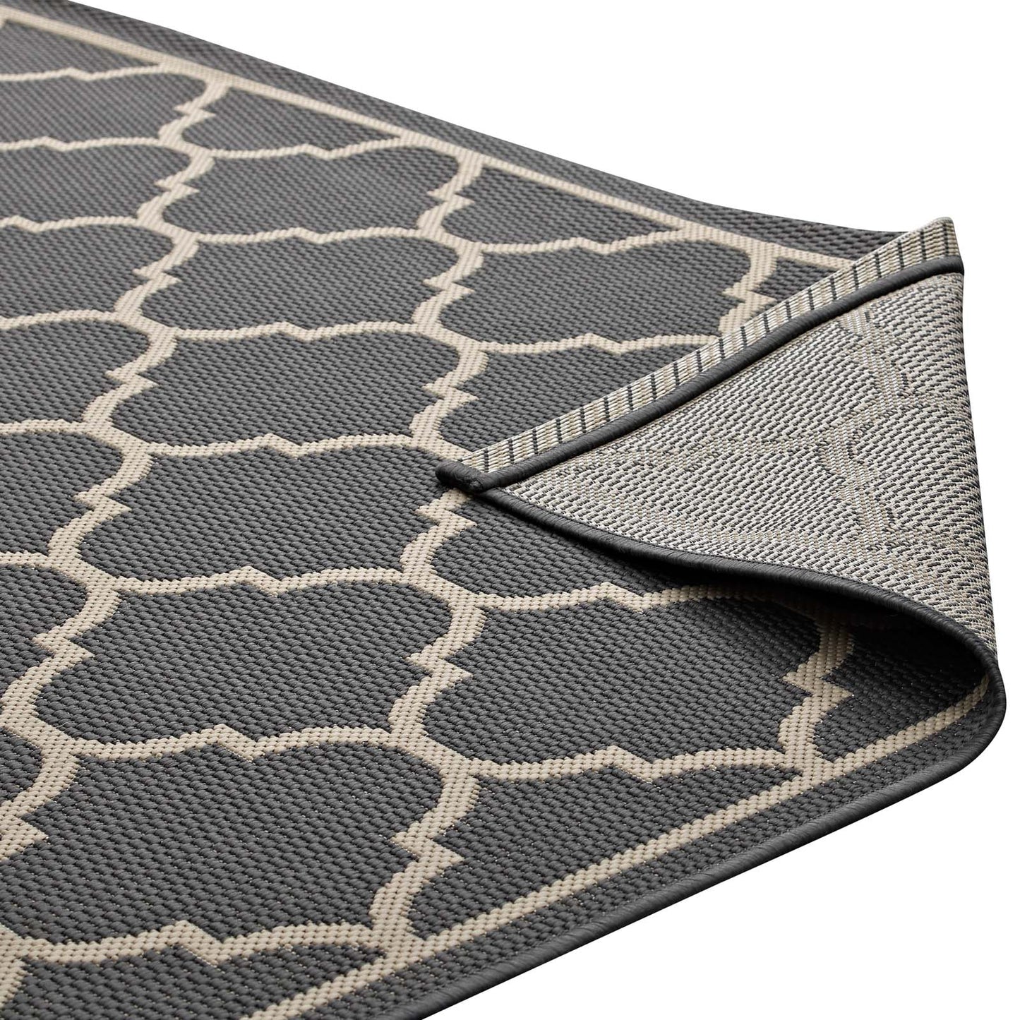 Modway Outlet Avena Moroccan Quatrefoil Trellis Indoor and Outdoor 5x8 Area Rug by Modway  Living Room Rugs Gray and Beige - R-1137B-58