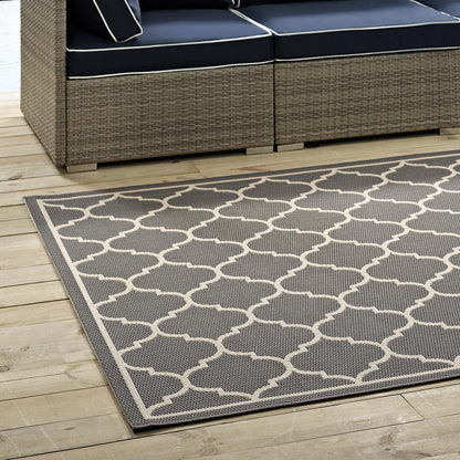 Modway Outlet Avena Moroccan Quatrefoil Trellis Indoor and Outdoor 5x8 Area Rug by Modway  Living Room Rugs Gray and Beige - R-1137B-58
