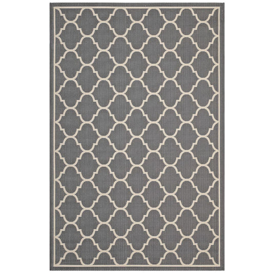 Modway Outlet Avena Moroccan Quatrefoil Trellis Indoor and Outdoor 8x10 Area Rug by Modway  Living Room Rugs Gray and Beige - R-1137B-810