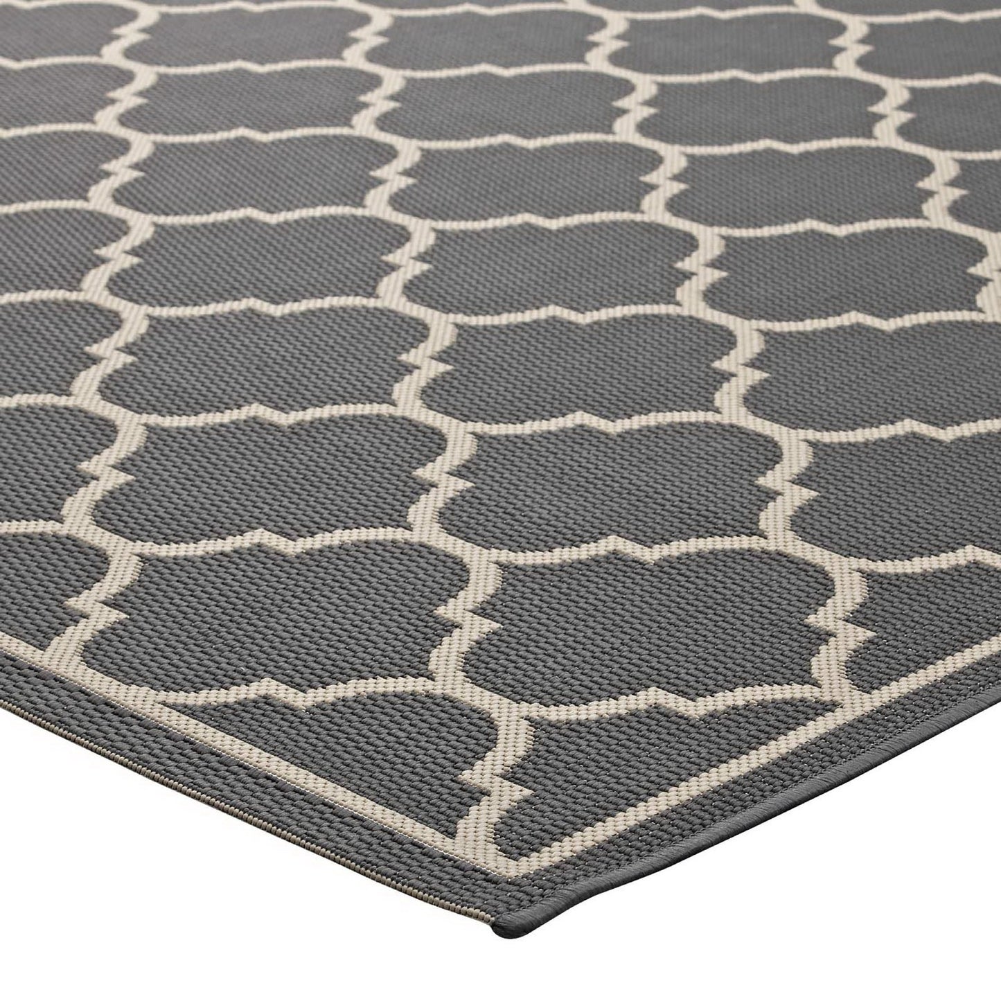 Modway Outlet Avena Moroccan Quatrefoil Trellis Indoor and Outdoor 8x10 Area Rug by Modway  Living Room Rugs Gray and Beige - R-1137B-810