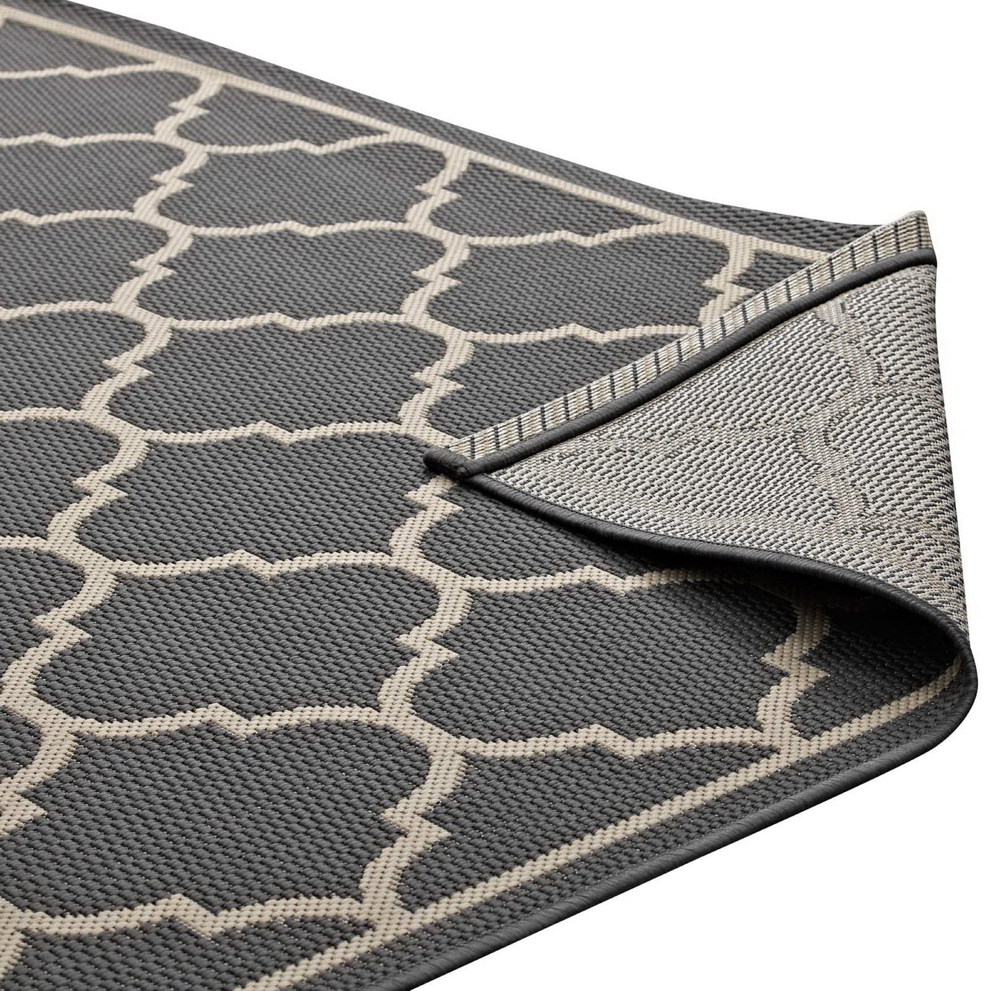 Modway Outlet Avena Moroccan Quatrefoil Trellis Indoor and Outdoor 8x10 Area Rug by Modway  Living Room Rugs Gray and Beige - R-1137B-810