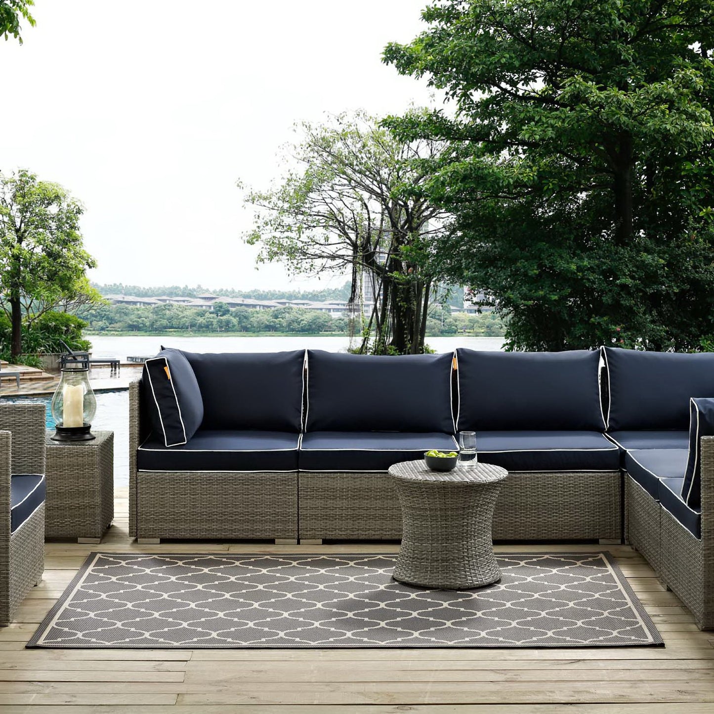 Modway Outlet Avena Moroccan Quatrefoil Trellis Indoor and Outdoor 8x10 Area Rug by Modway  Living Room Rugs Gray and Beige - R-1137B-810