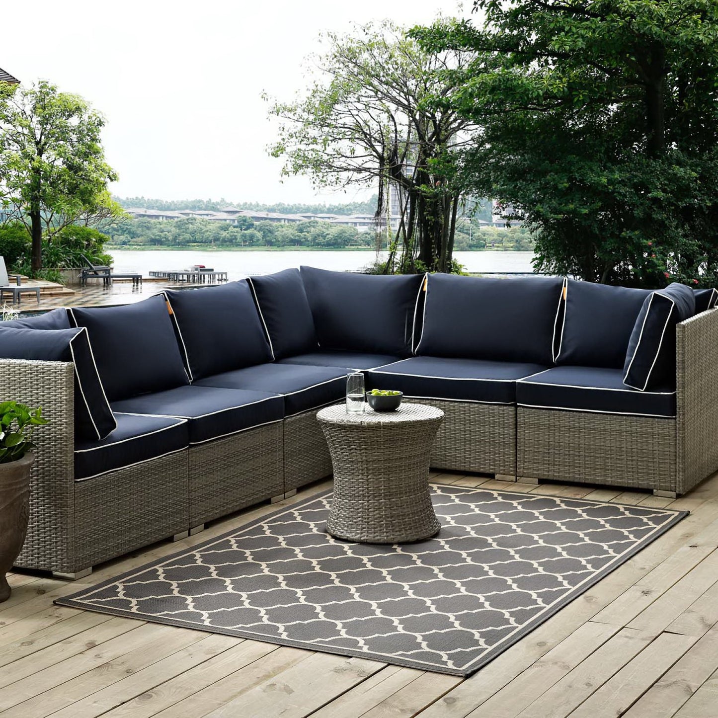 Modway Outlet Avena Moroccan Quatrefoil Trellis Indoor and Outdoor 8x10 Area Rug by Modway  Living Room Rugs Gray and Beige - R-1137B-810