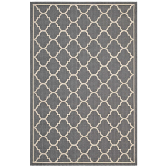 Modway Outlet Avena Moroccan Quatrefoil Trellis Indoor and Outdoor 9x12 Area Rug by Modway  Living Room Rugs Gray and Beige - R-1137B-912