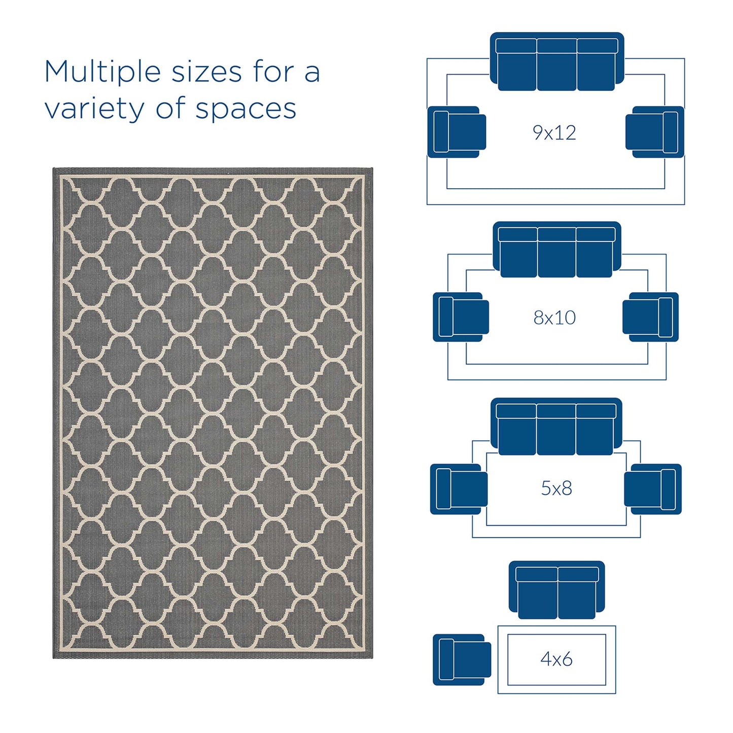 Modway Outlet Avena Moroccan Quatrefoil Trellis Indoor and Outdoor 9x12 Area Rug by Modway  Living Room Rugs Gray and Beige - R-1137B-912