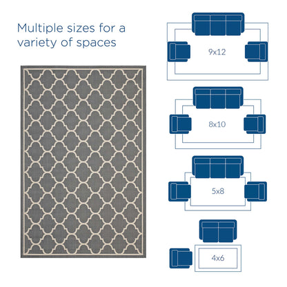 Modway Outlet Avena Moroccan Quatrefoil Trellis Indoor and Outdoor 9x12 Area Rug by Modway  Living Room Rugs Gray and Beige - R-1137B-912