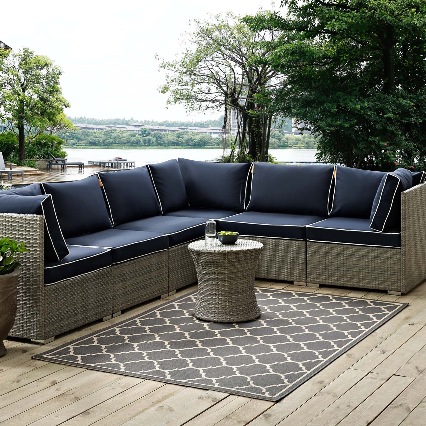 Modway Outlet Avena Moroccan Quatrefoil Trellis Indoor and Outdoor 9x12 Area Rug by Modway  Living Room Rugs Gray and Beige - R-1137B-912