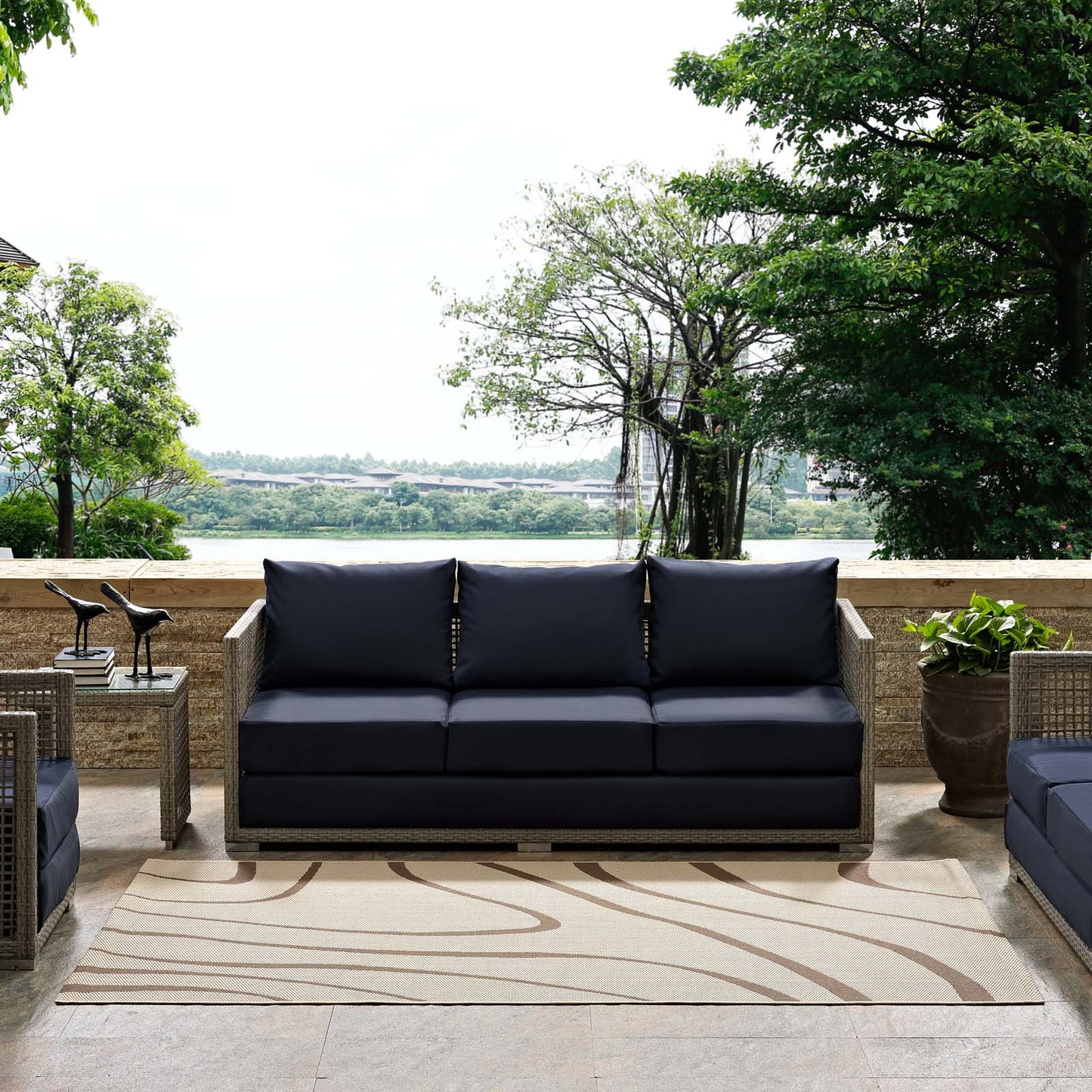 Modway Outlet Surge Swirl Abstract Indoor and Outdoor 8x10 Area Rug by Modway  Living Room Rugs Light and Dark Beige - R-1138A-810